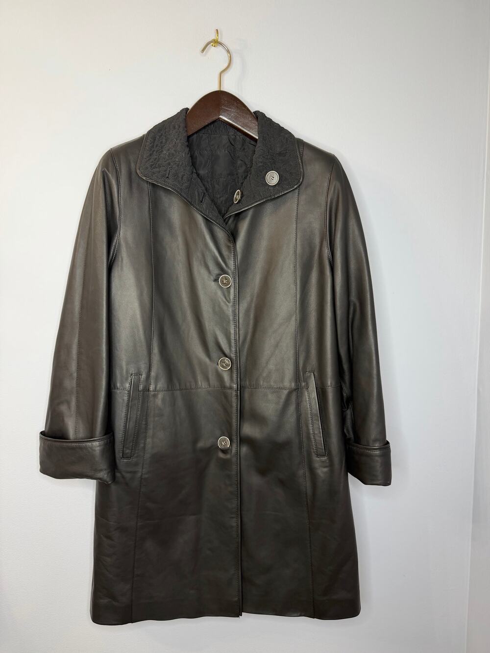 Dominic Bellissimo Reversible Leather Quilted Jacket Black Sz 12